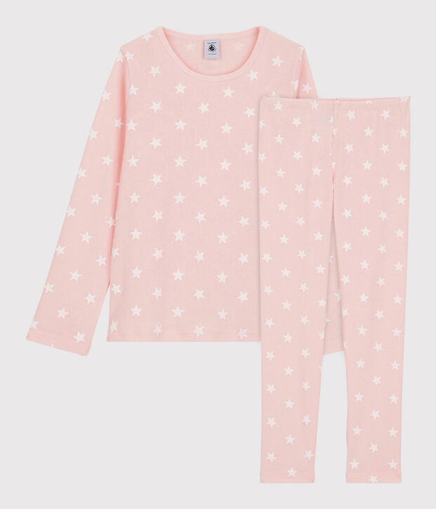 Girls' Star Print Cotton Pyjamas pink/white