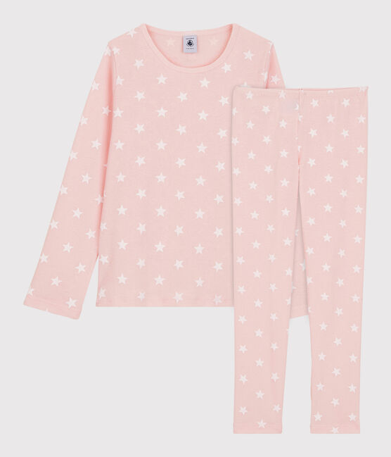 Girls' Star Print Cotton Pyjamas MINOIS pink/MARSHMALLOW white