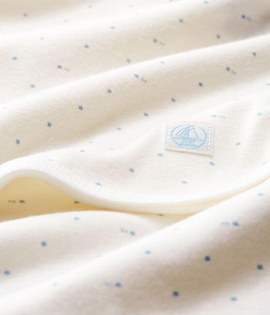 Babies' Ribbed Maternity Blanket MARSHMALLOW white/ACIER blue