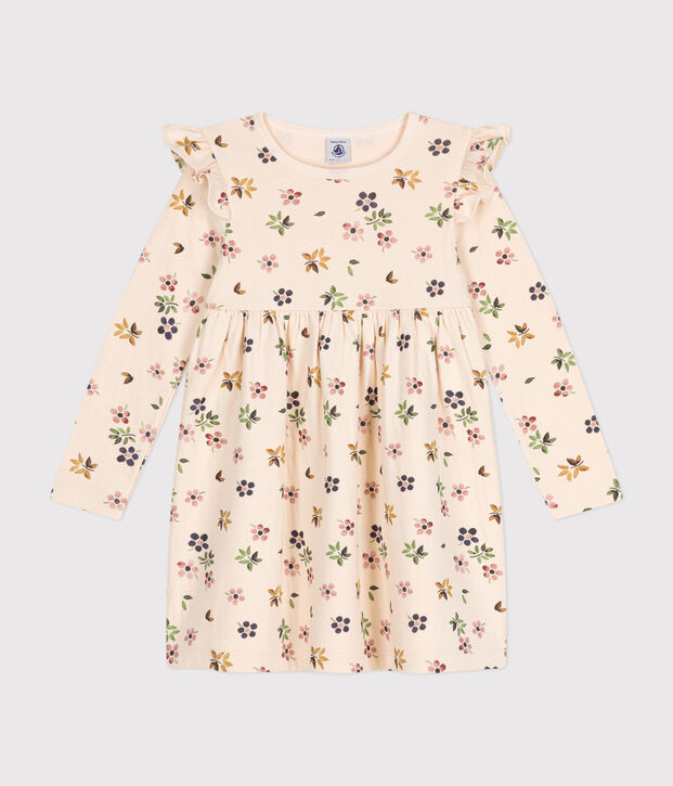 Girls' long-sleeved tube knit dress Ecru/multicolor