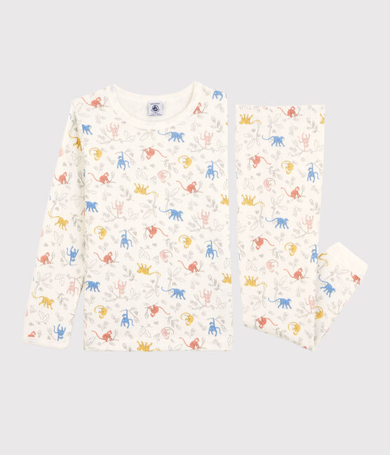 Unisex Multicoloured Monkey Print Organic Cotton Pyjamas MARSHMALLOW white/MULTICO white