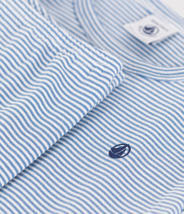 Children's stripy cotton pyjamas blue/white
