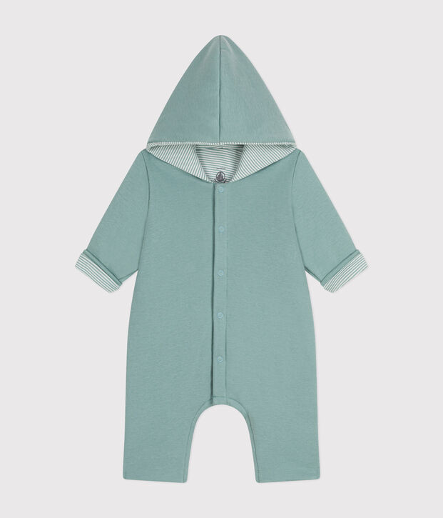 Babies' padded hooded cotton jumpsuit green