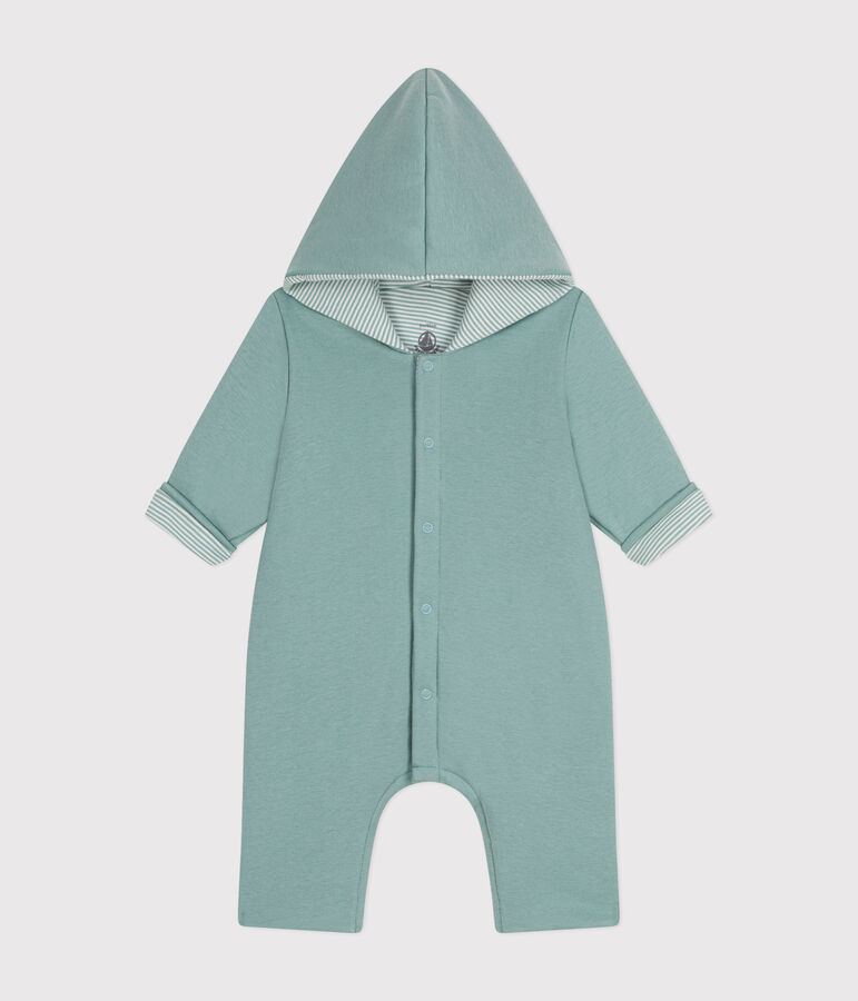 Babies' padded hooded cotton jumpsuit green