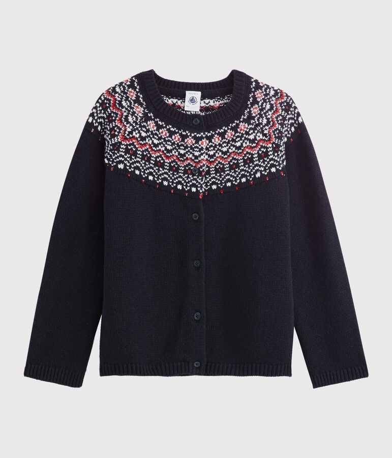 Girls' wool and cotton cardigan blue/multicolor