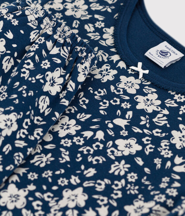 Girls' Floral Cotton Short Pyjamas blue/white