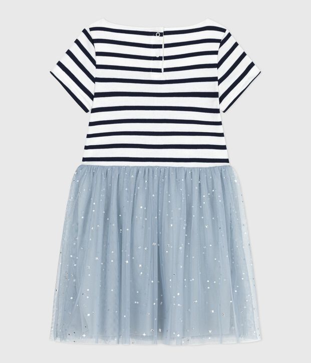 Children's short-sleeved stripy cotton dress blue/multicolor