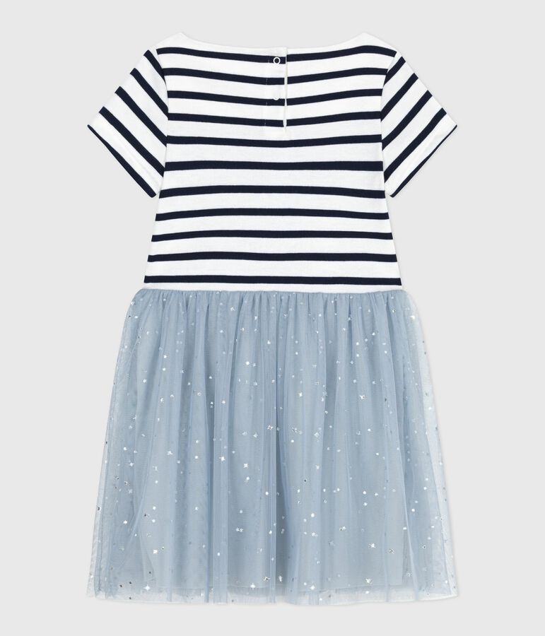 Children's short-sleeved stripy cotton dress blue/multicolor