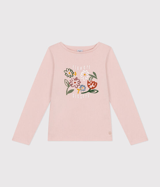 Little girls' long-sleeved rib knit T-shirt SALINE pink