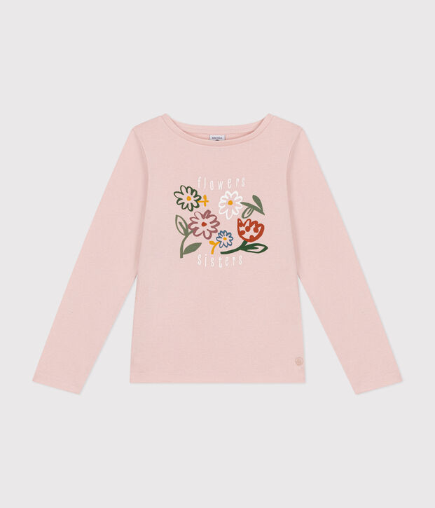 Little girls' long-sleeved rib knit T-shirt pink