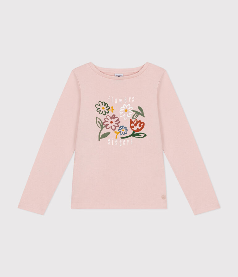 Little girls' long-sleeved rib knit T-shirt pink