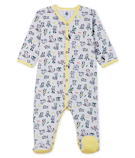 Baby Boys' Ribbed Sleepsuit POUSSIERE grey/MULTICO white