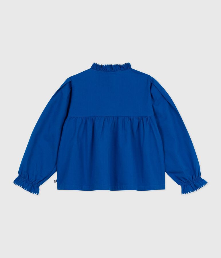 Children's long-sleeved plain cotton twill blouse blue