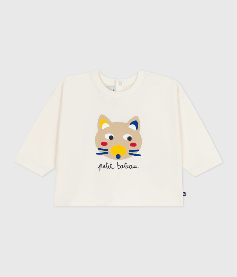 Long-sleeved cotton baby t-shirt Ecru/multicolor