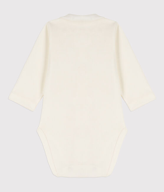 Babies' White Organic Cotton Bodysuit with Collar MARSHMALLOW white