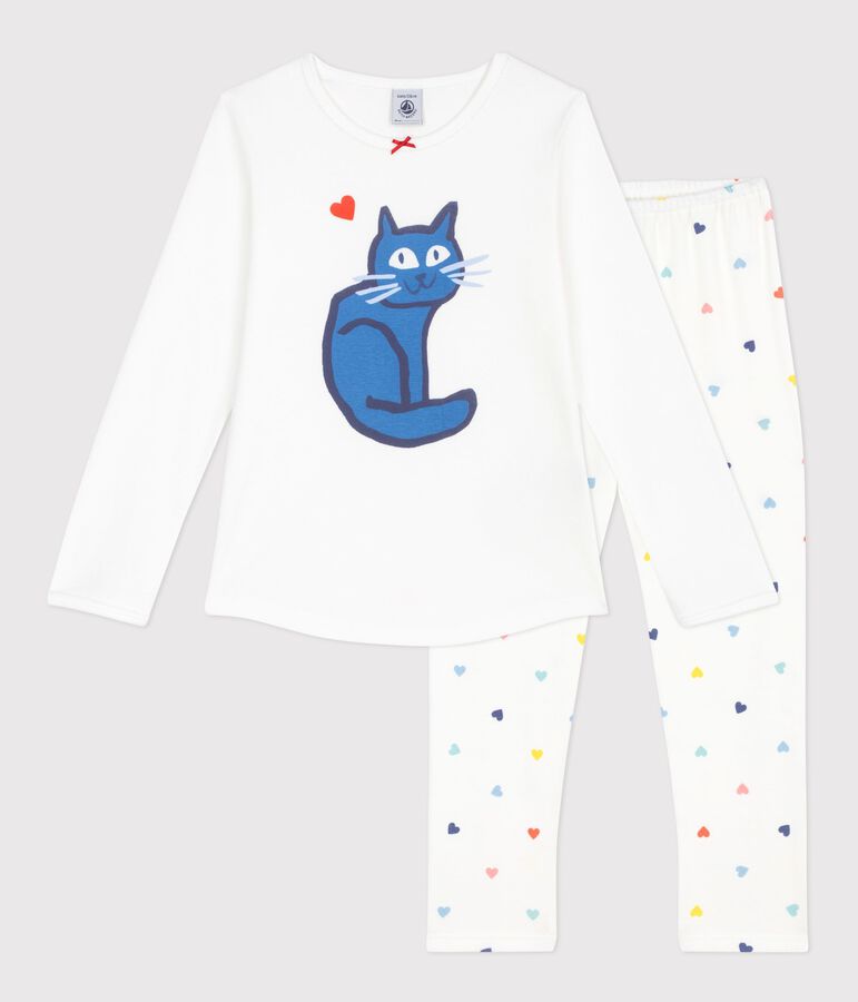 Children's cat design cotton pyjamas. white/multicolor