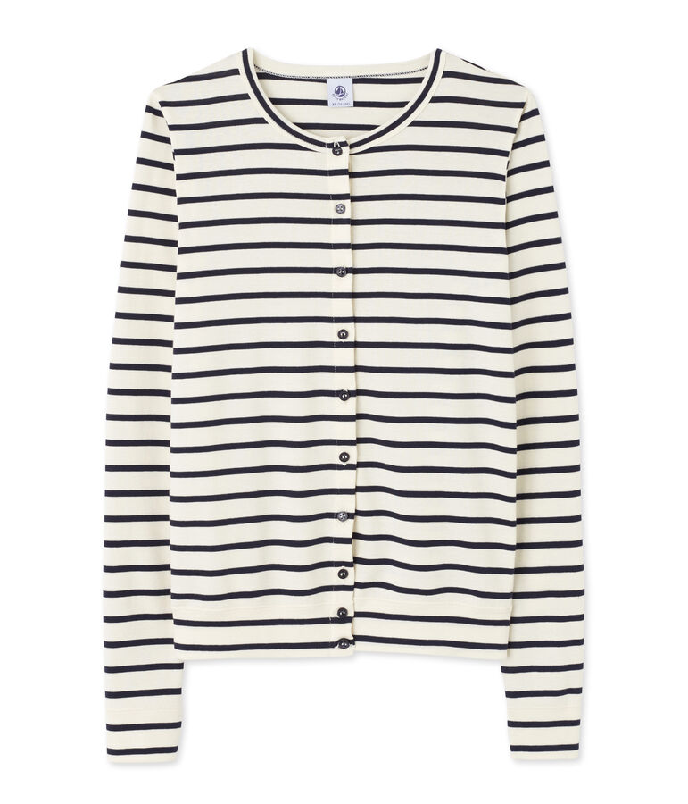 Women's striped cardigan COQUILLE beige/SMOKING blue