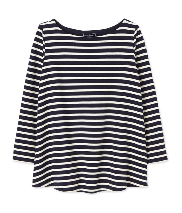 Women's striped top in heavy jersey blue/white