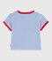 Babies' short-sleeved stripy cotton T-shirt MILK blue/PERSE