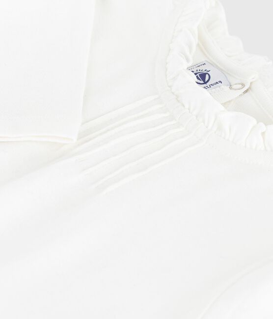 Children's long-sleeved plain cotton T-shirt MARSHMALLOW white