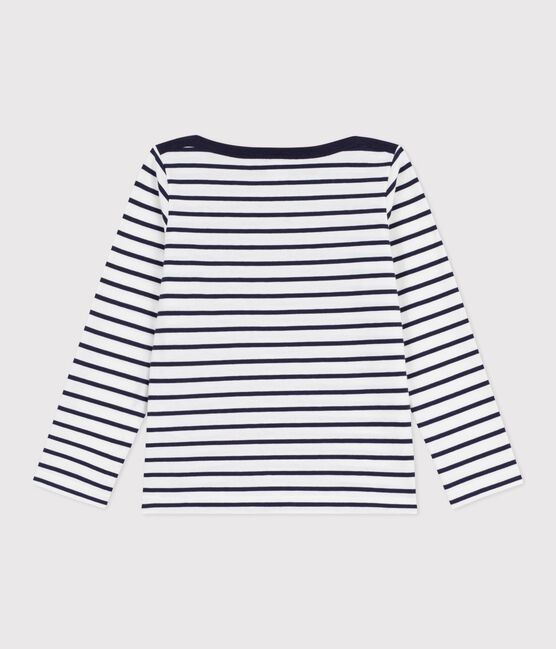 Children's iconic stripy cotton Breton top MARSHMALLOW white/SMOKING blue
