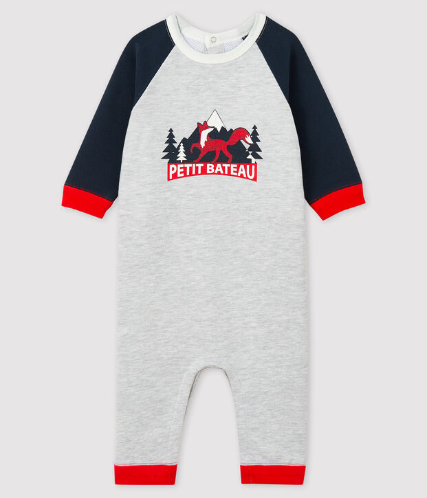 Baby boy's long playsuit grey/blue