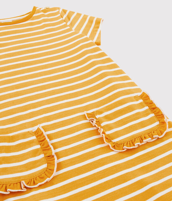 Girls' Short-Sleeved Dress BOUDOR yellow/MARSHMALLOW white