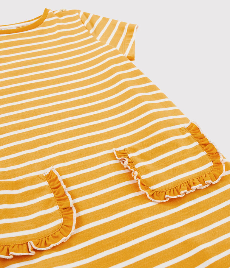 Girls' Short-Sleeved Dress yellow/white