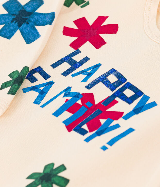 Babies' Happy Family Patterned Fleece Pyjamas Ecru/multicolor