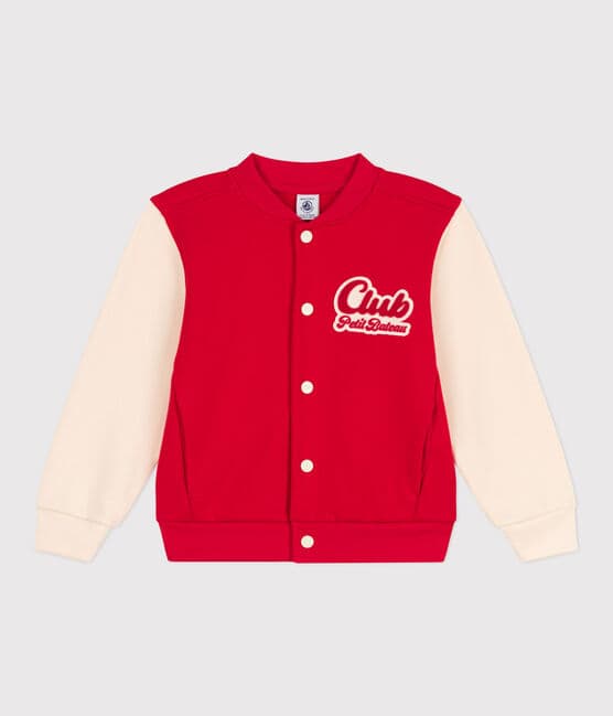 Boys' Fleece Baseball Jacket PEPS red/AVALANCHE white