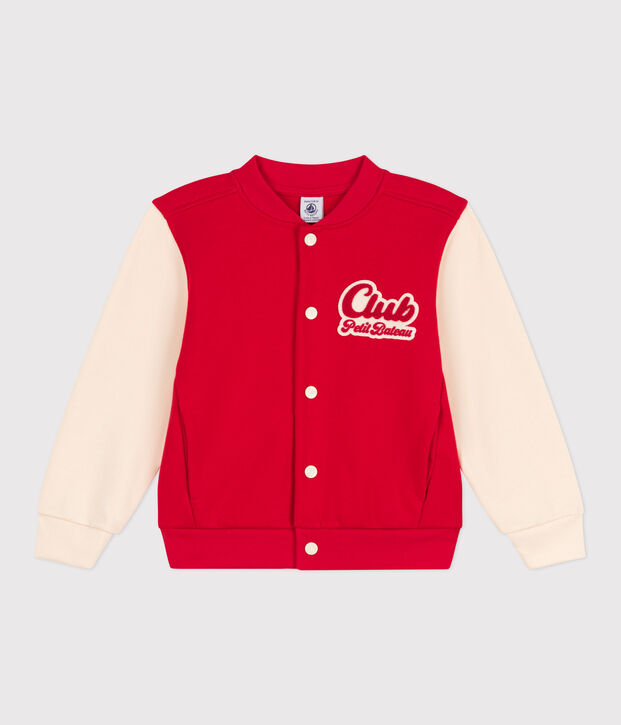 Boys' Fleece Baseball Jacket red/ecru