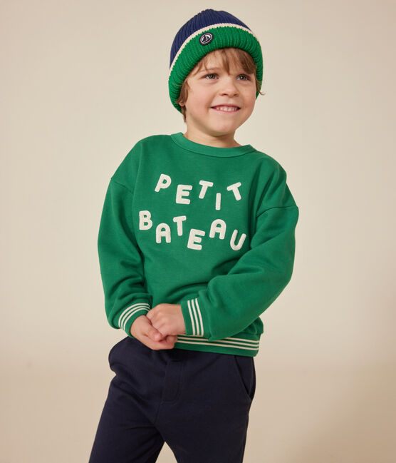 Fleece sweatshirt for girls or boys JARDIN green