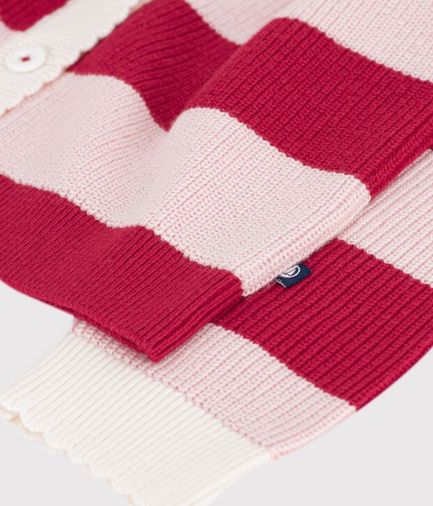 Children's stripy wool and cotton cardigan pink/pink