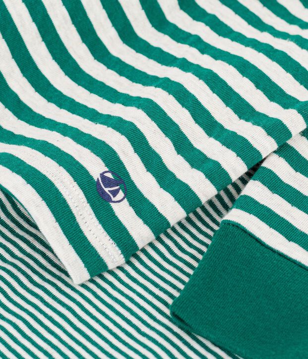 Children's stripy tube knit pyjamas green/beige
