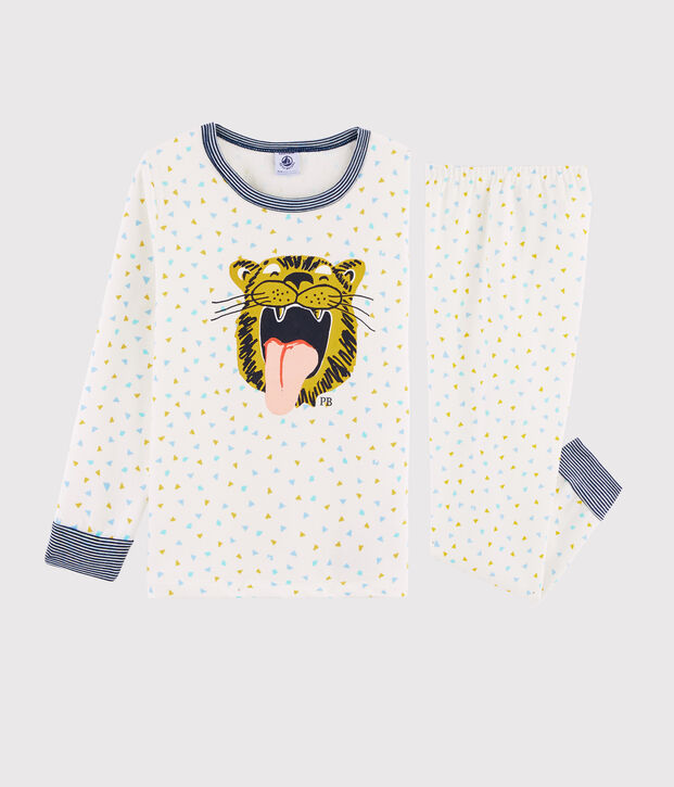 Children's Tiger Motif Ribbed Pyjamas white/multicolor