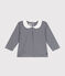 Babies' cotton blouse with a collar SMOKING blue/MARSHMALLOW white