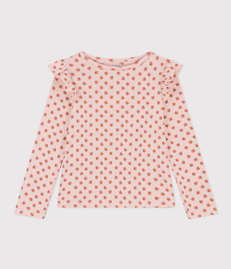 Girls' long-sleeved cotton T-shirt pink/multicolor