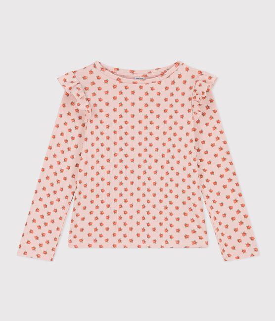 Girls' long-sleeved cotton T-shirt SALINE pink/MULTICO white