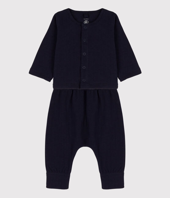 Babies' Organic Plain Tube Knit Clothing - 2-Piece Set SMOKING blue