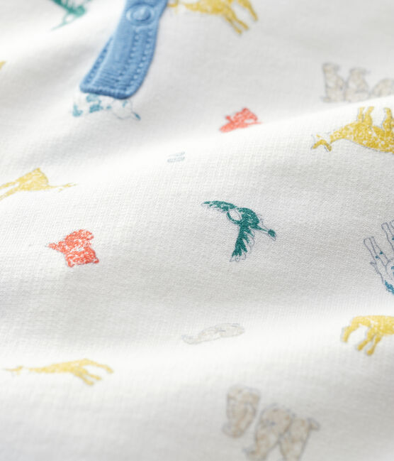 Babies' Colourful Animal Patterned Organic Cotton Fleece Sleepsuit MARSHMALLOW white/MULTICO white
