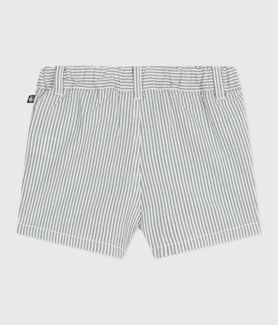 Babies' stripy seersucker shorts MARSHMALLOW white/BRUT blue