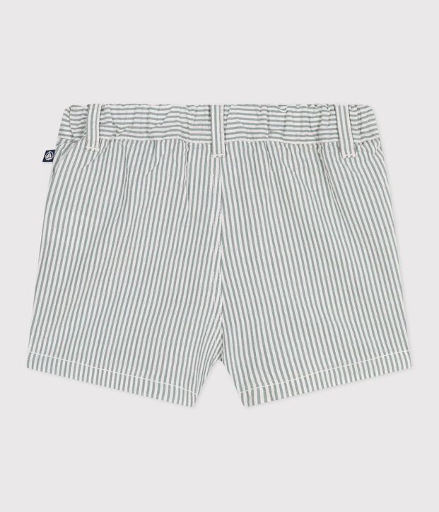 Babies' stripy seersucker shorts white/green