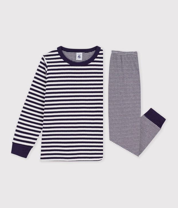 Children's stripy tube knit pyjamas blue/ecru