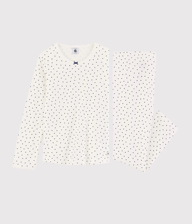 Girls' Heart Pattern Cotton Pyjamas white/blue