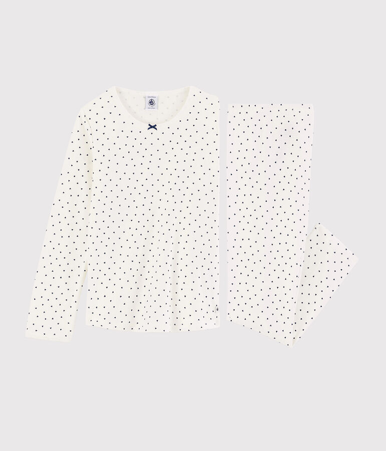 Girls' Heart Pattern Cotton Pyjamas white/blue