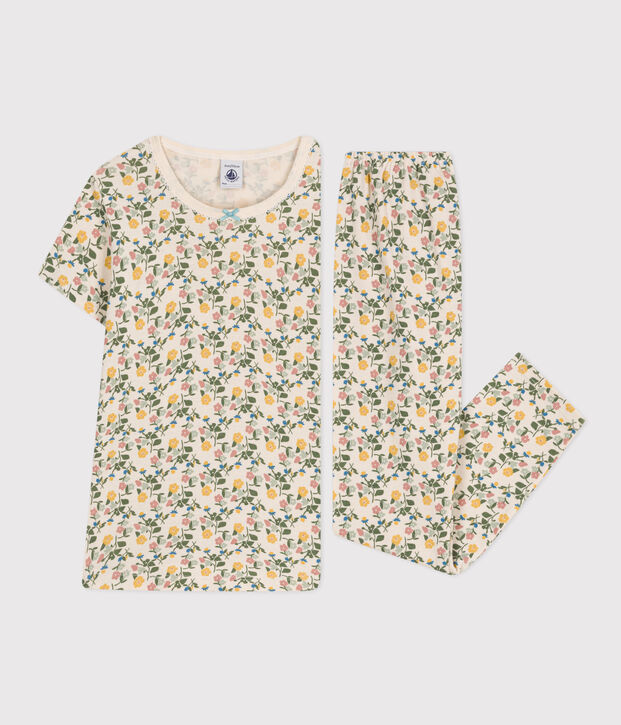 Children's Cotton Floral Print Pyjamas Ecru/multicolor