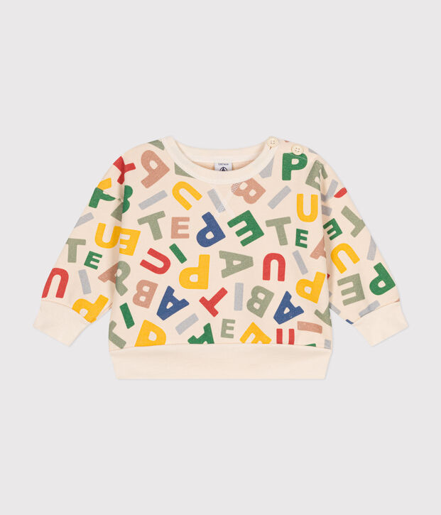 Babies' fleece sweatshirt Ecru/multicolor
