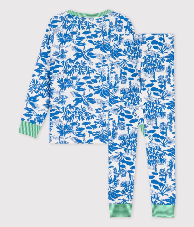 Boys' Plant Print Cotton Pyjamas white/blue