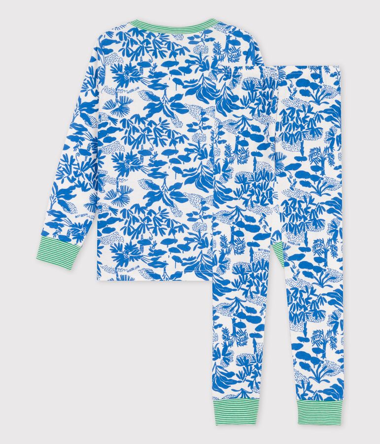 Boys' Plant Print Cotton Pyjamas white/blue