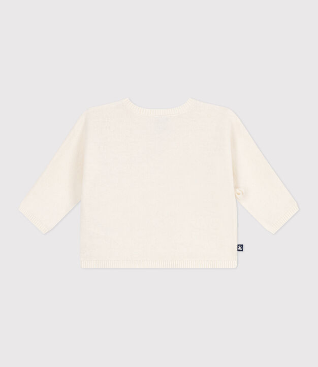 Babies' wool and cotton openwork knit wrapover top white